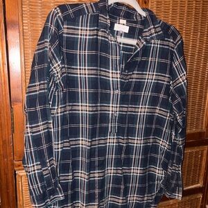 LOFT Navy Plaid Button Down Shirt